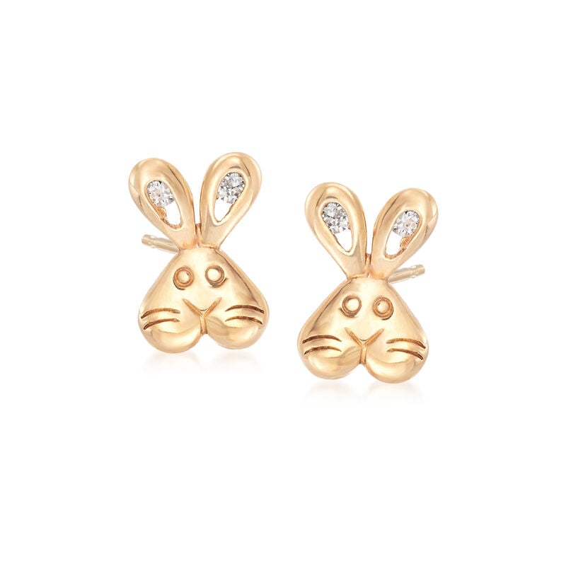 Child's 14kt Yellow Gold CZ-Accented Bunny Stud Earrings image number 0