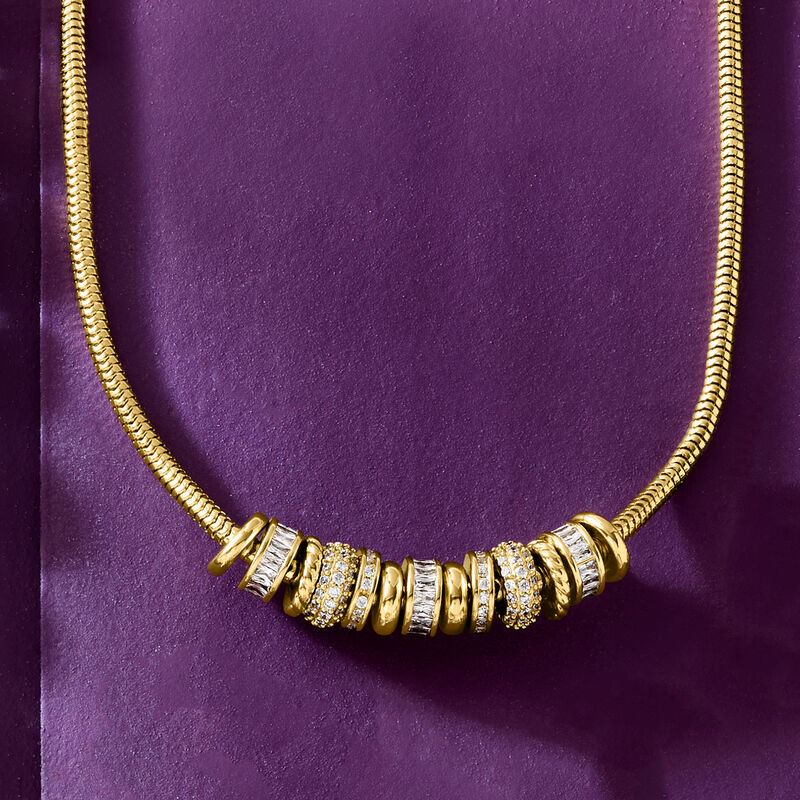 14kt Yellow Gold-Plated Bead Charm Necklace with 5.88 ct. t.w. CZs. 18" image number 2