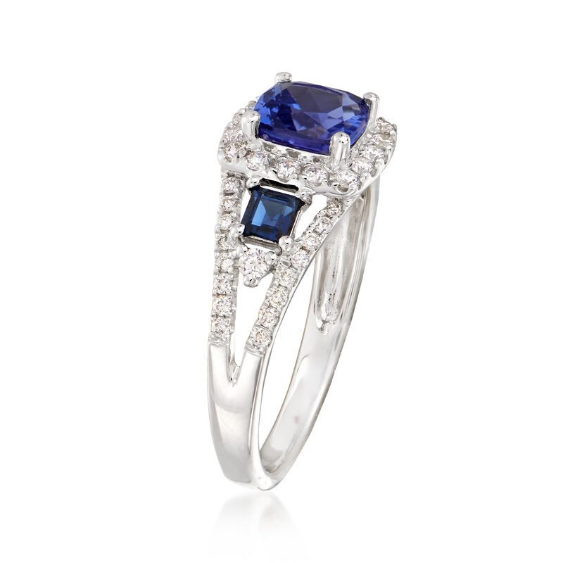 1.10 Carat Tanzanite and .30 ct. t.w. Sapphire Frame Ring with Diamonds in 14kt White Gold image number 2