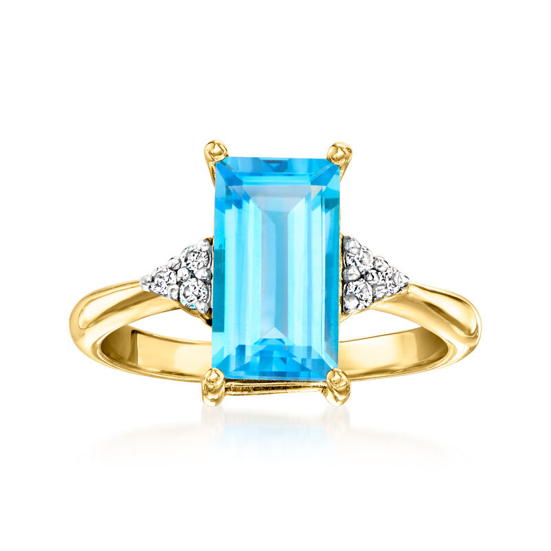 2.50 Carat Swiss Blue Topaz Ring with .10 ct. t.w. Lab-Grown Diamonds in 18kt Gold Over Sterling image number 0