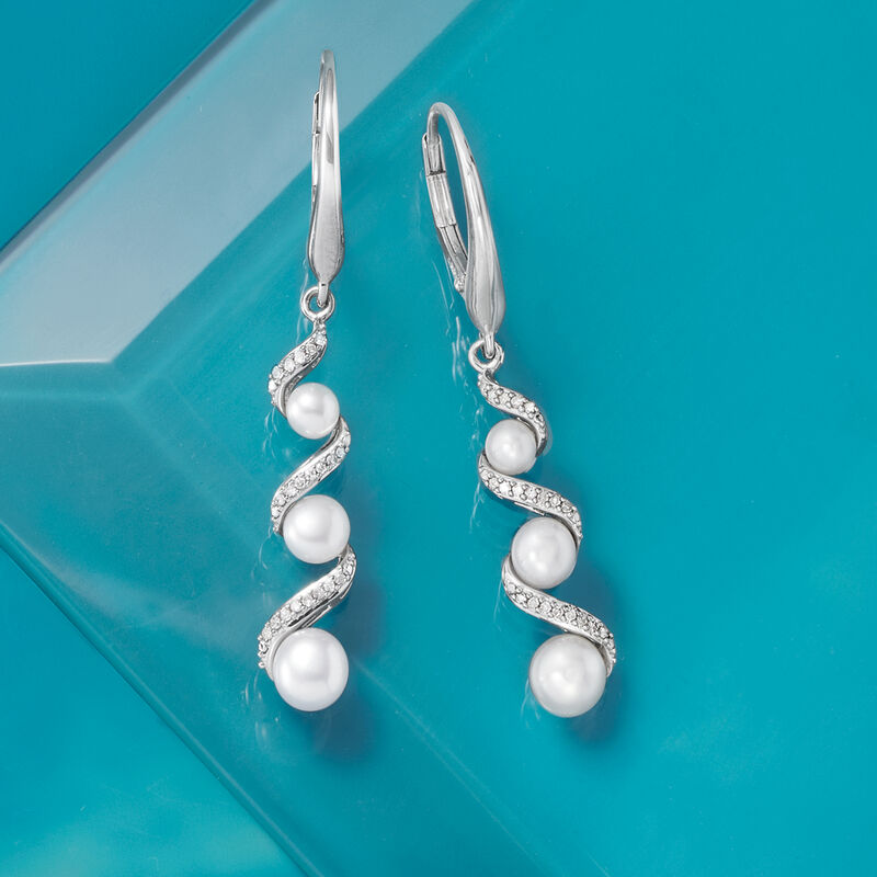 3.5-5mm Cultured Pearl and .10 ct. t.w. Diamond Drop Earrings in Sterling Silver image number 2