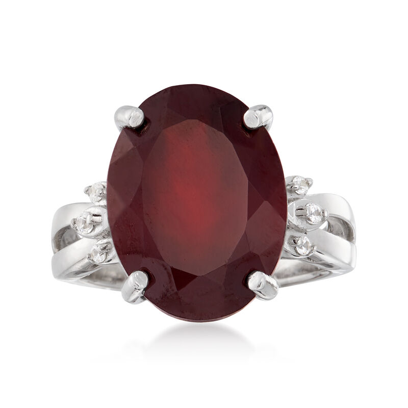 11.00 Carat Garnet and .10 ct. t.w. White Topaz Ring in Sterling Silver image number 0