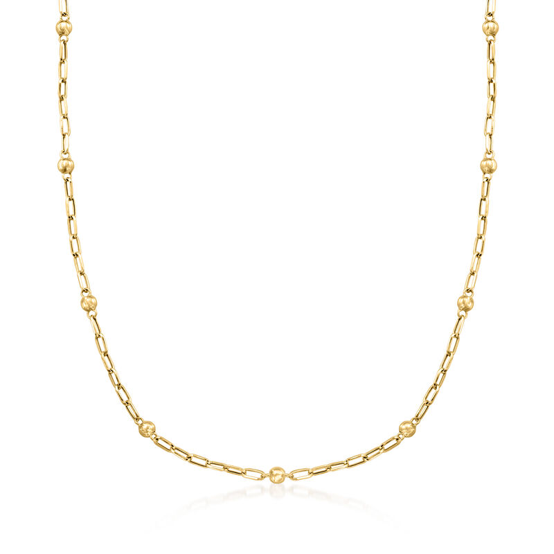 18kt Yellow Gold Bead Station Paper Clip Link Necklace image number 0