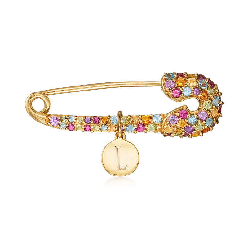 1.30 ct. t.w. Multi-Gem Personalized Safety Pin in 18kt Gold Over Sterling image number 0