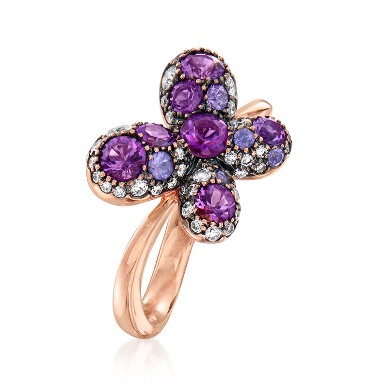 C. 1980 Vintage Crivelli 1.35 ct. t.w. Multi-Gemstone and .30 ct. t.w. Diamond Butterfly Ring in 18kt Rose Gold image number 2