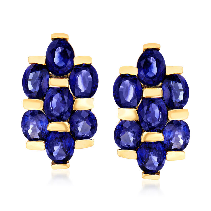 C. 1980 Vintage 4.20 ct. t.w. Sapphire Cluster Earrings in 14kt Yellow Gold image number 0