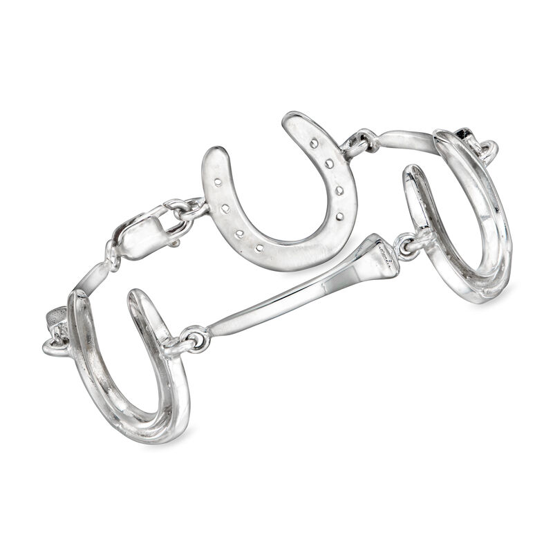C. 1980 Vintage Sterling Silver Horseshoe-Link Bracelet. 7&quot; image number 0