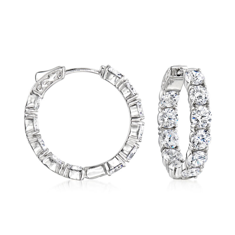 10.00 ct. t.w. CZ Inside-Outside Hoop Earrings in Sterling Silver. 1&quot; image number 0