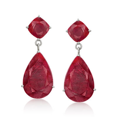 19.20 ct. t.w. Ruby Drop Earrings in Sterling Silver