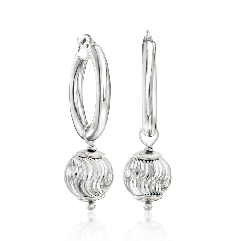 Italian Sterling Silver Jewelry Set: Hoop Earrings and Three Pairs of Interchangeable Drops image number 4