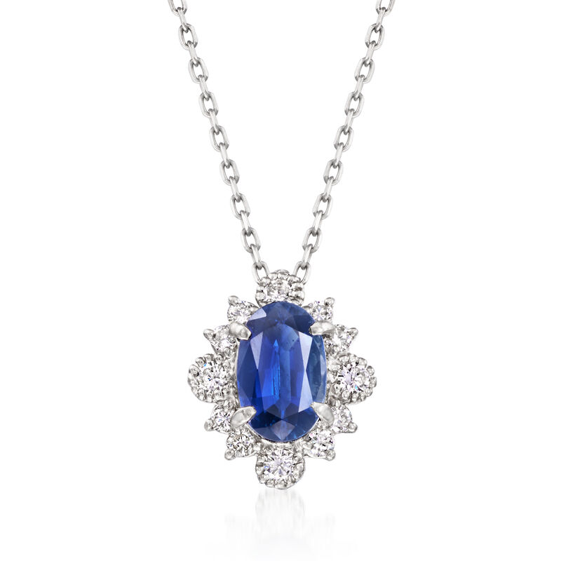 C. 1990 Vintage 2.30 Carat Oval Sapphire Necklace with .44 ct. t.w. Diamonds in Platinum. 18" image number 0