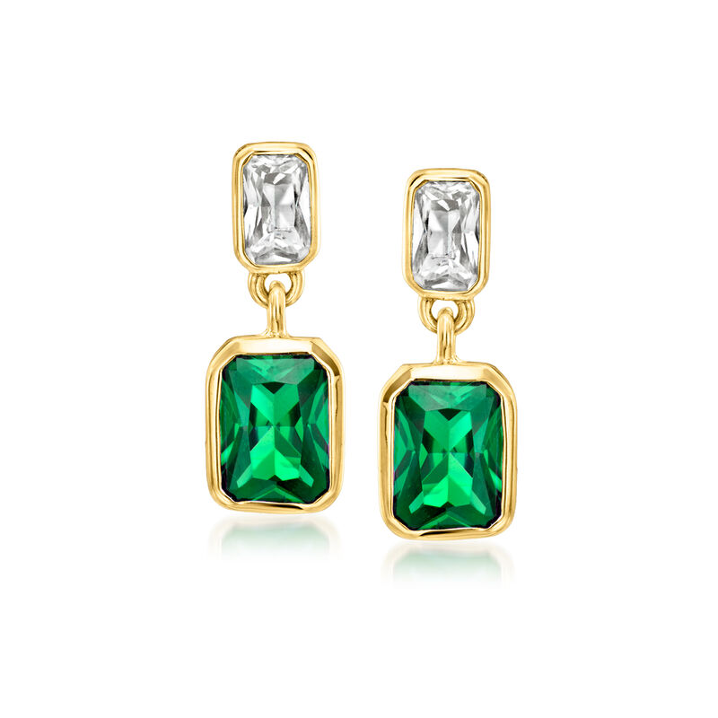 1.80 ct. t.w. Lab-Grown Emerald and White Sapphire Drop Earrings in 18kt Gold Vermeil  image number 0