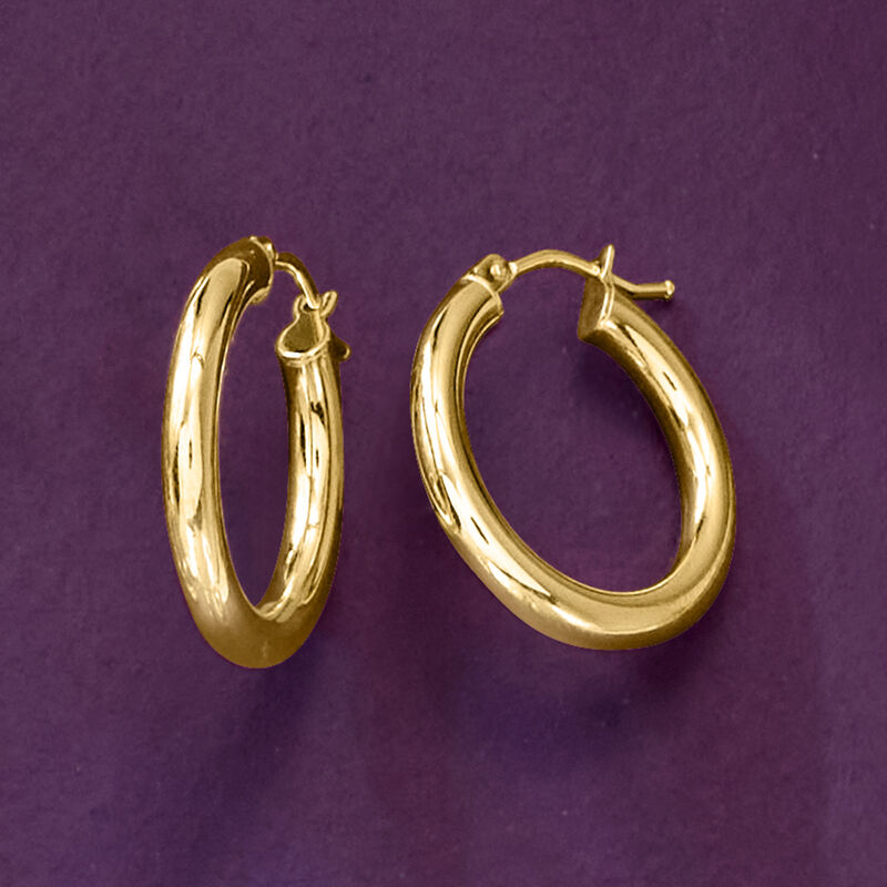 Italian 3mm 18kt Yellow Gold Hoop Earrings. 7/8" image number 3