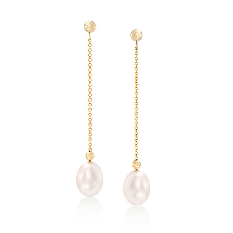 8-8.5mm Cultured Pearl and Bead Chain Drop Earrings in 14kt Yellow Gold  image number 0