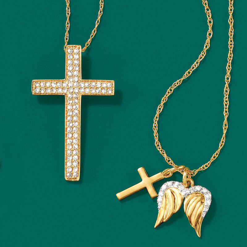 .28 ct. t.w. Diamond Cross Pendant Necklace in 14kt Yellow Gold image number 2
