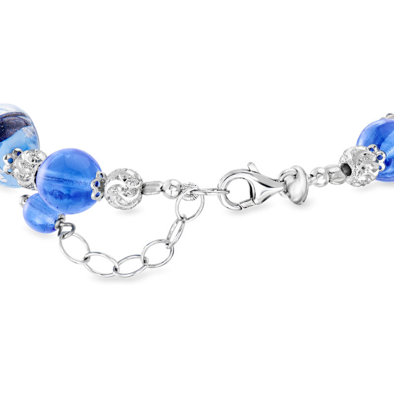 Italian Tonal Blue Murano Glass Bead Bracelet in Sterling Silver. 7&quot; image number 2