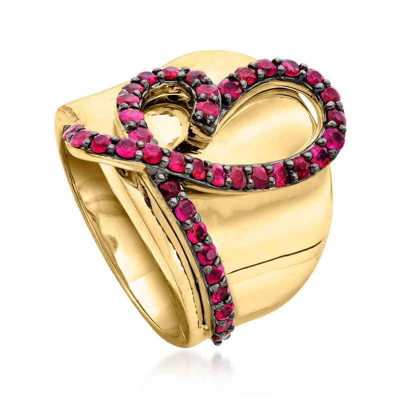 .90 ct. t.w. Ruby Heart Ring in 18kt Gold Over Sterling image number 3