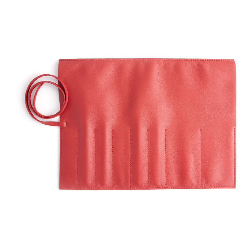 Royce Red Leather Makeup Brush Roll image number 1