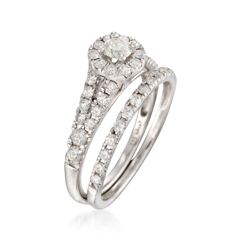 1.00 ct. t.w. Diamond Bridal Set: Engagement and Wedding Rings in 14kt White Gold image number 2