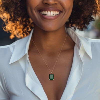 11.00 Carat Emerald Pendant Necklace in 18kt Gold Over Sterling