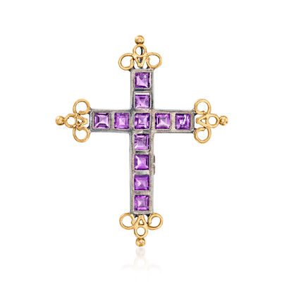 C. 2015 Vintage Castellani 2.75 ct. t.w. Amethyst Cross Pendant in Sterling Silver and 18kt Yellow Gold