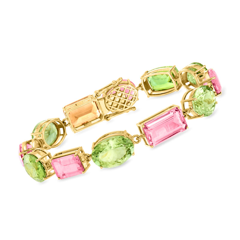 50.00 ct. t.w. Pink and Green Tourmaline Bracelet in 18kt Yellow Gold. 7&quot; image number 0