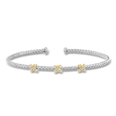 Charles Garnier .10 ct. t.w. CZ Butterfly Station Cuff Bracelet in Sterling Silver and 18kt Gold Over Sterling