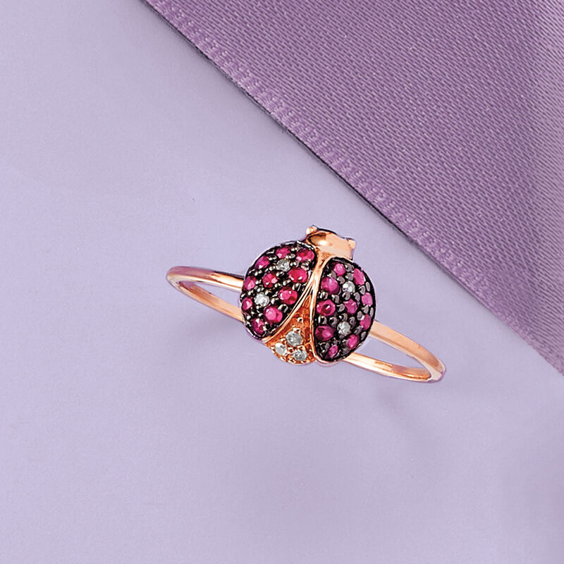 .30 ct. t.w. Ruby and Diamond-Accented Ladybug Ring in 14kt Rose Gold image number 3