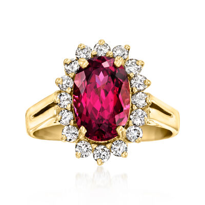 C. 2023 Vintage 3.35 Carat Rhodolite Garnet Ring with .75 ct. t.w. Diamonds in 18kt Yellow Gold