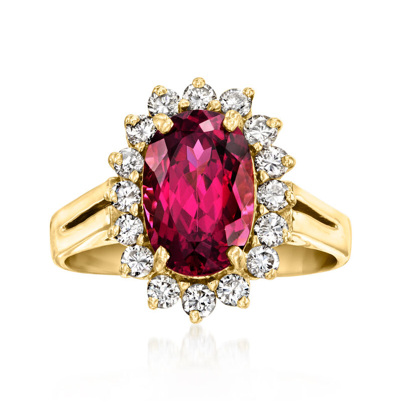 C. 2023 Vintage 3.35 Carat Rhodolite Garnet Ring with .75 ct. t.w. Diamonds in 18kt Yellow Gold. Size 7 image number 0
