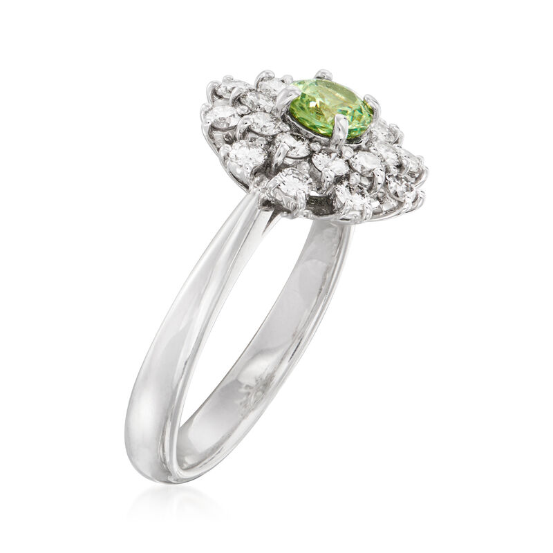 C. 2000 Vintage .52 Carat Green Tourmaline and .60 ct. t.w. Diamond Cluster Ring in Platinum image number 2