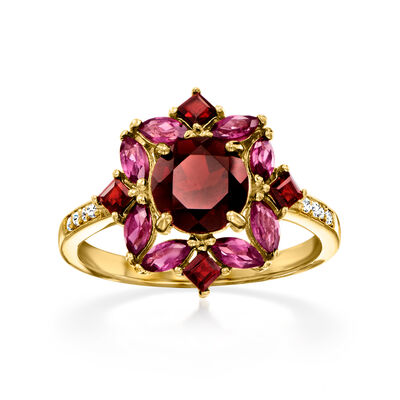 1.90 ct. t.w. Garnet and .80 ct. t.w. Rhodolite Garnet Ring with .10 ct. t.w. White Topaz in 18kt Gold Over Sterling