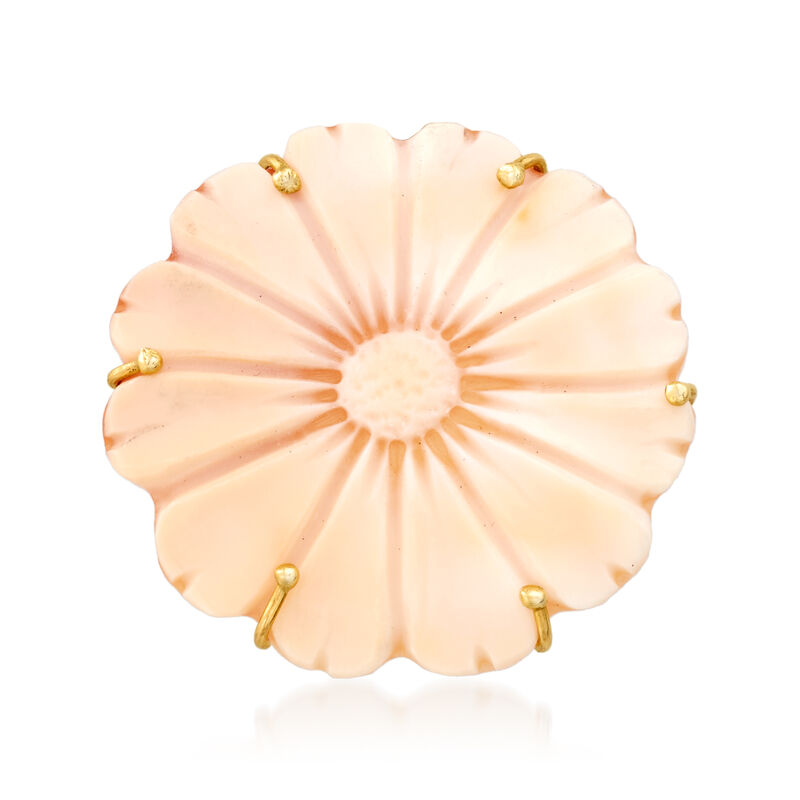 Italian Orange Shell Sunflower Cameo Pin/Pendant in 14kt Yellow Gold image number 0