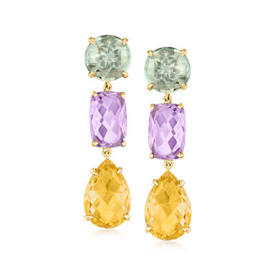 23.00 ct. t.w. Multi-Gemstone Drop Earrings in 14kt Yellow Gold