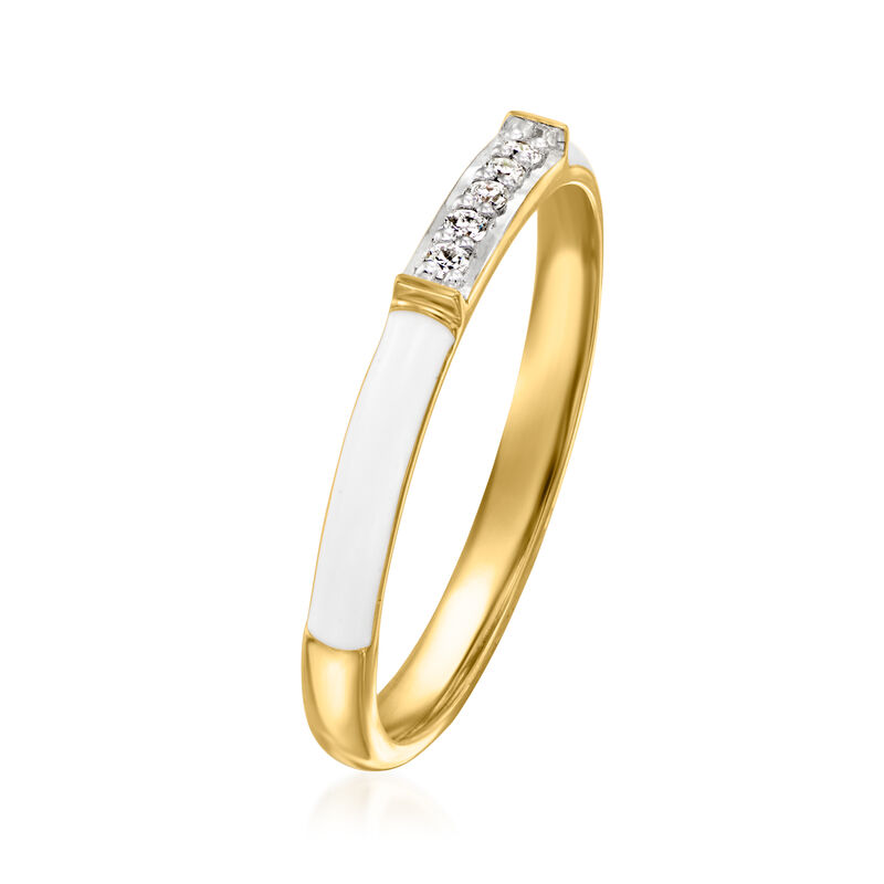 White Enamel Ring with Diamonds in 18kt Gold Over Sterling image number 2