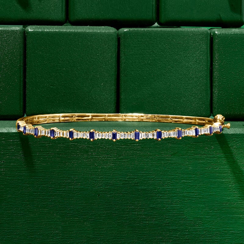 .60 ct. t.w. Sapphire and .36 ct. t.w. Diamond Bangle Bracelet in 14kt Yellow Gold image number 2