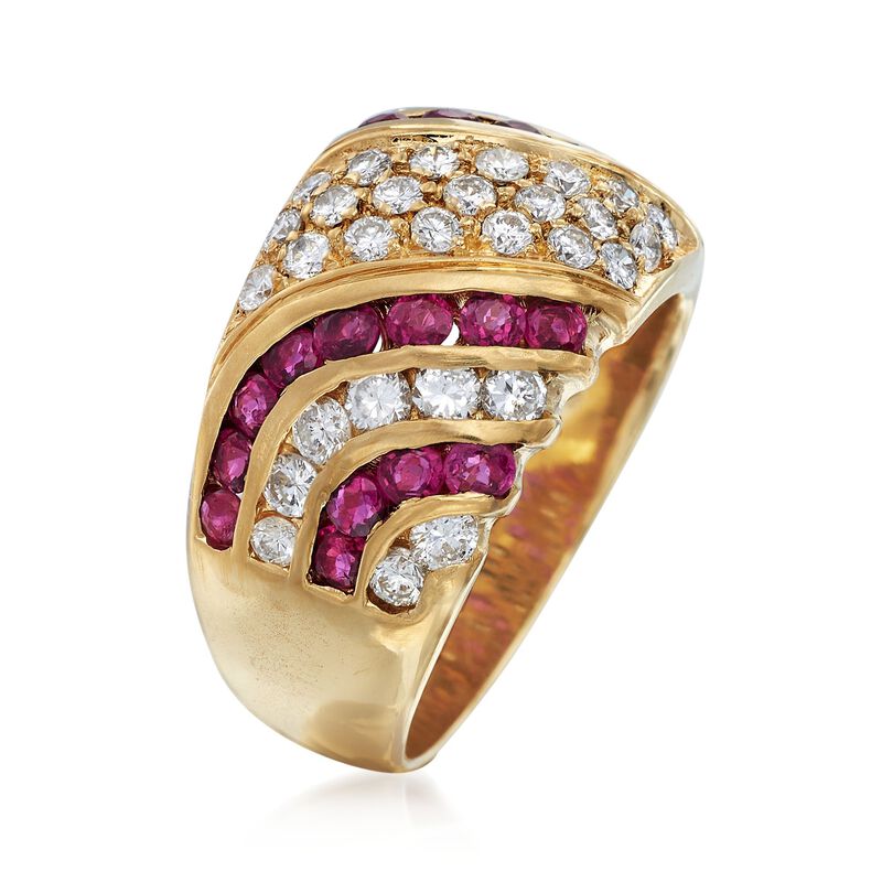 C. 1980 Vintage 1.10 ct. t.w. Ruby and 1.10 ct. t.w. Diamond Wide Ring in 18kt Yellow Gold image number 2