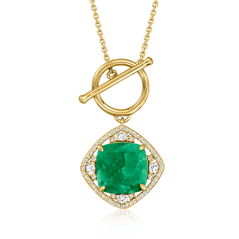 6.50 Carat Emerald and .70 ct. t.w. White Topaz Toggle Necklace in 18kt Gold Over Sterling. 18&quot; image number 1