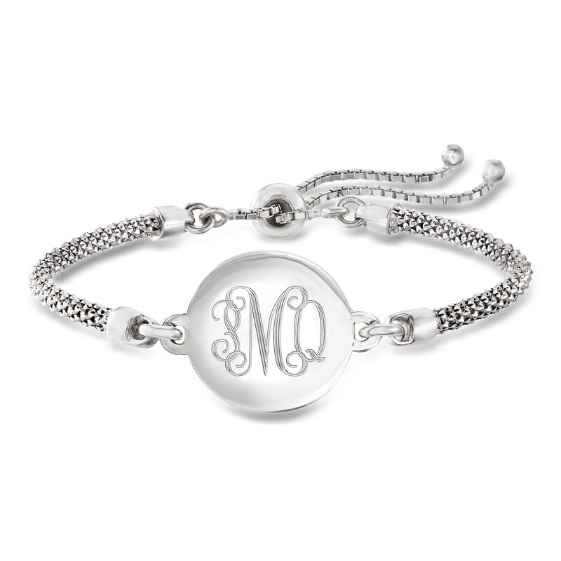 Sterling Silver Personalized Disc Popcorn-Chain Bolo Bracelet image number 0