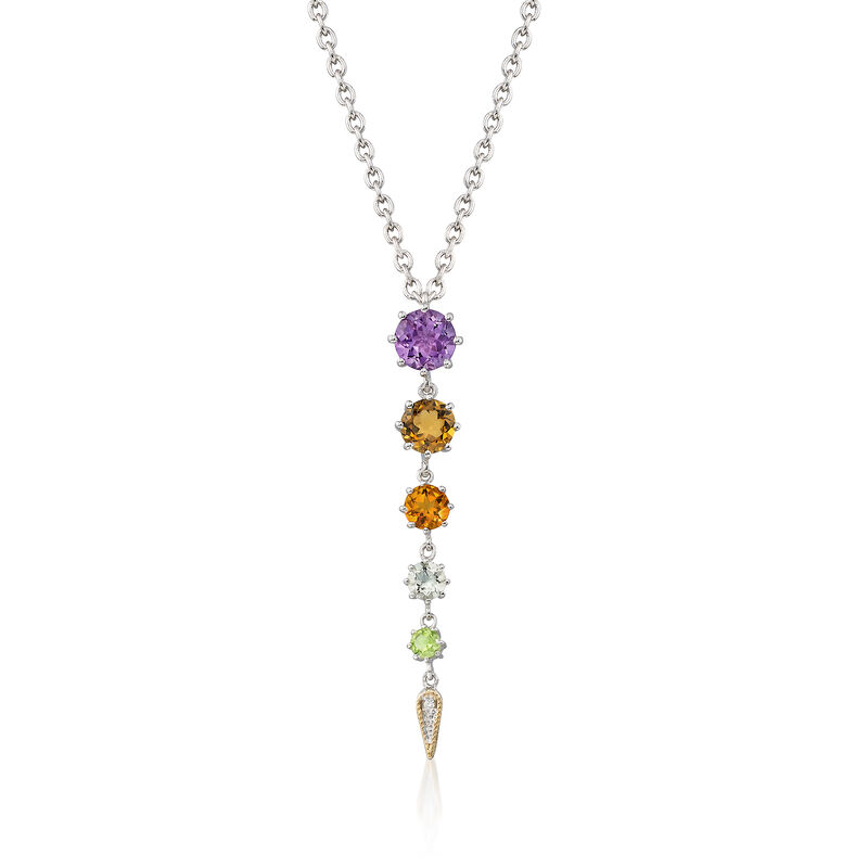 Andrea Candela &quot;Fugaz&quot; 4.40 ct. t.w. Multi-Gemstone and Diamond Drop Necklace in 18kt Gold and Sterling image number 0