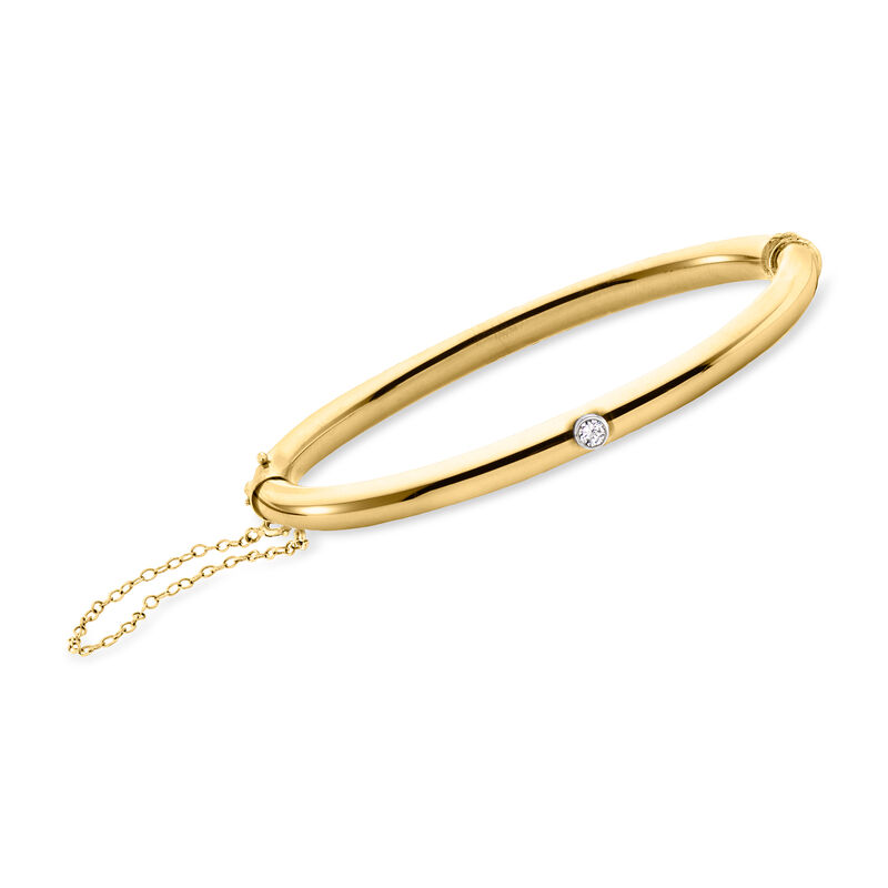 C. 1980 Vintage 14kt Yellow Gold Bangle Bracelet with Single Diamond. 7" image number 0