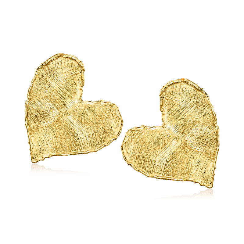 Italian 18kt Gold Over Sterling Brushed and Polished Heart Earrings image number 0