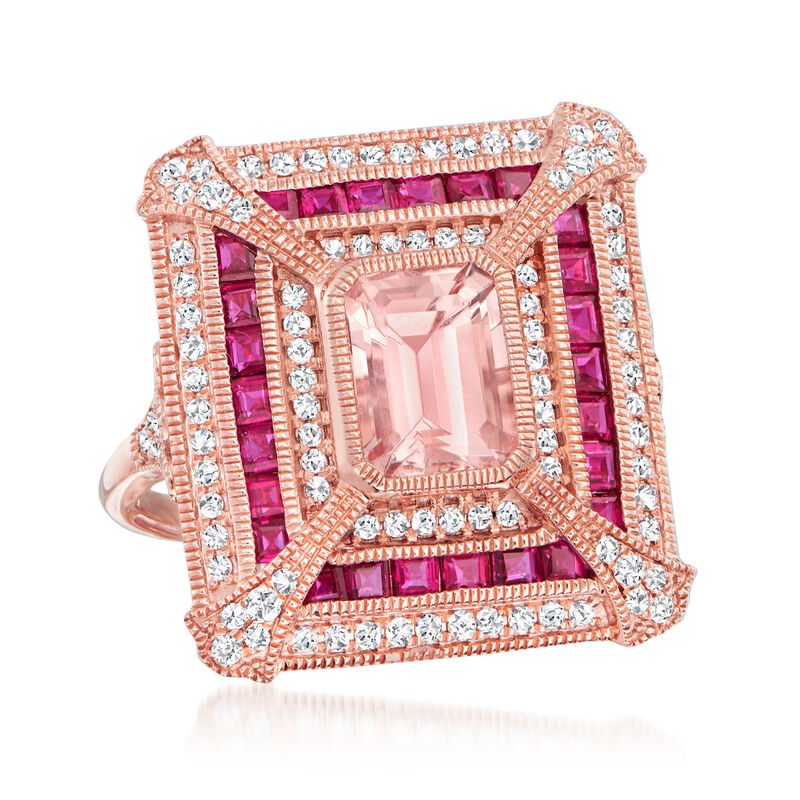 2.80 ct. t.w. Multi-Gemstone and .46 ct. t.w. Diamond Ring in 14kt Rose Gold image number 3