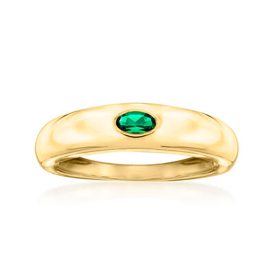 .20 Carat Oval Lab-Grown Emerald Ring in 18kt Gold Over Sterling