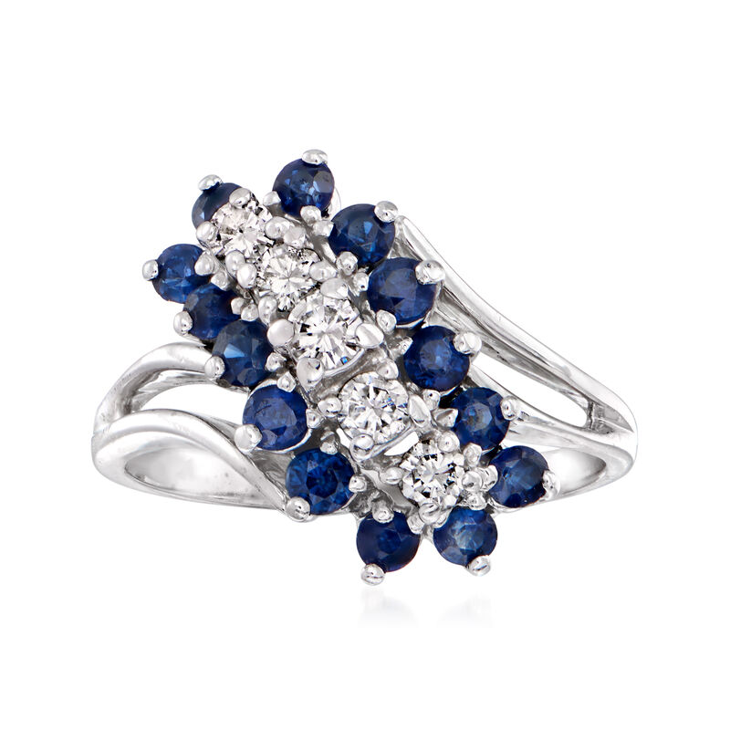 C. 1970 Vintage 1.00 ct. t.w. Sapphire and .35 ct. t.w. Diamond Cluster Ring in 14kt White Gold. Size 7 image number 0