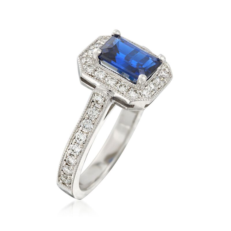 C. 2000 Vintage 1.85 Carat Sapphire and .85 ct. t.w. Diamond Ring in 14kt White Gold. Size 6.5 image number 2