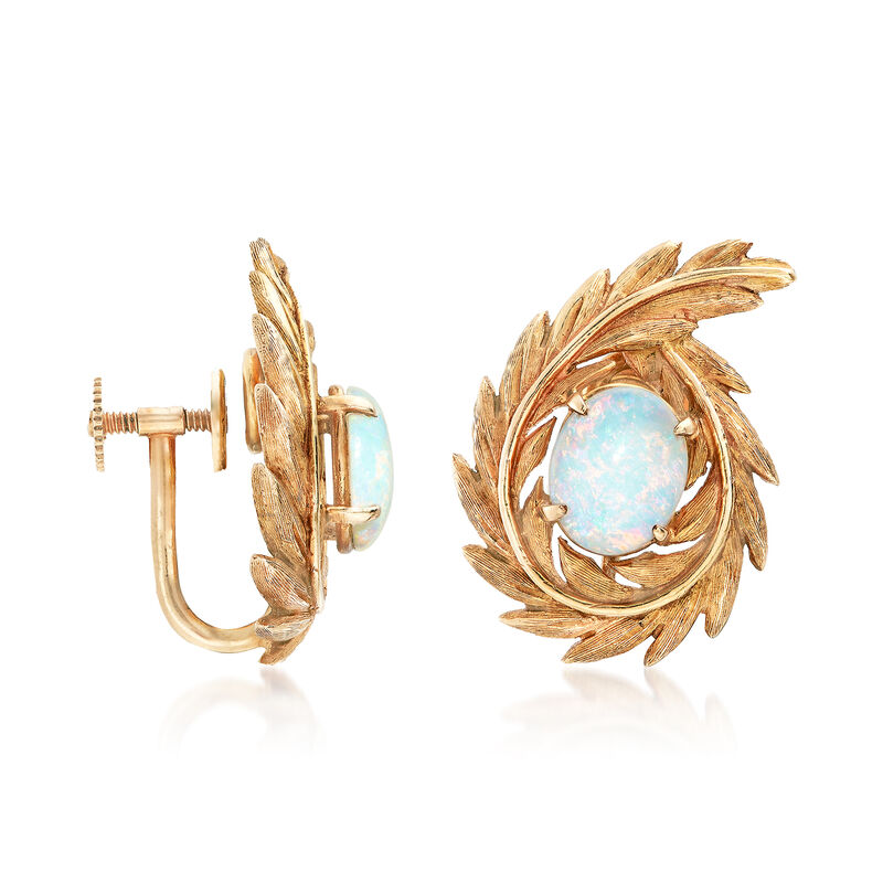 C. 1960 Vintage 2.40 ct. t.w. Opal 14kt Yellow Gold Leaf Clip-On Earrings image number 2