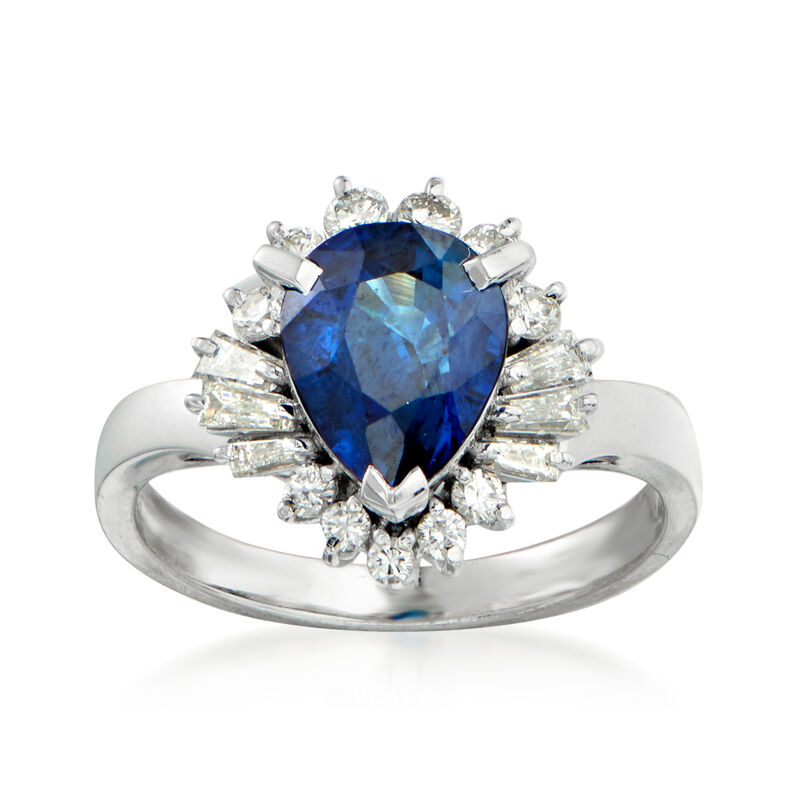 C. 1980 Vintage Tasaki 1.96 Carat Sapphire and .50 ct. t.w. Diamond Ring in Platinum. Size 6 image number 0
