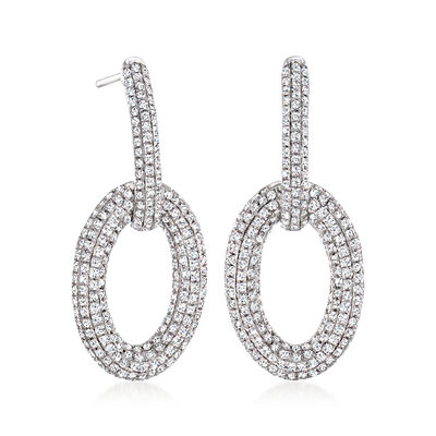 2.00 ct. t.w. Pave Diamond Oval-Link Drop Earrings in Sterling Silver