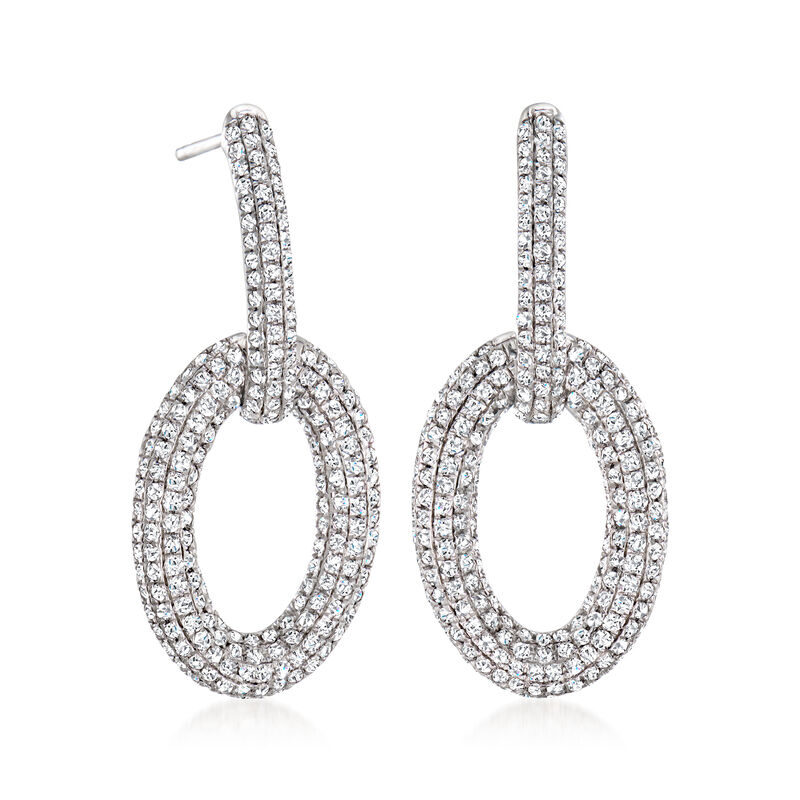2.00 ct. t.w. Pave Diamond Oval-Link Drop Earrings in Sterling Silver image number 1